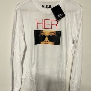 H.E.R. White long Sleeve Graphic lyrics T-Shirt Medium NWT